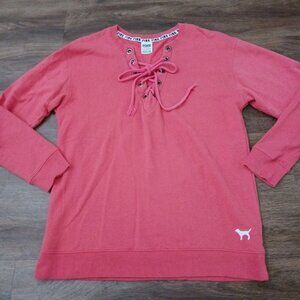 Victorias‎ Secret PINK Lace-up Campus Crew Tunic Pullover Pink Sz XS
